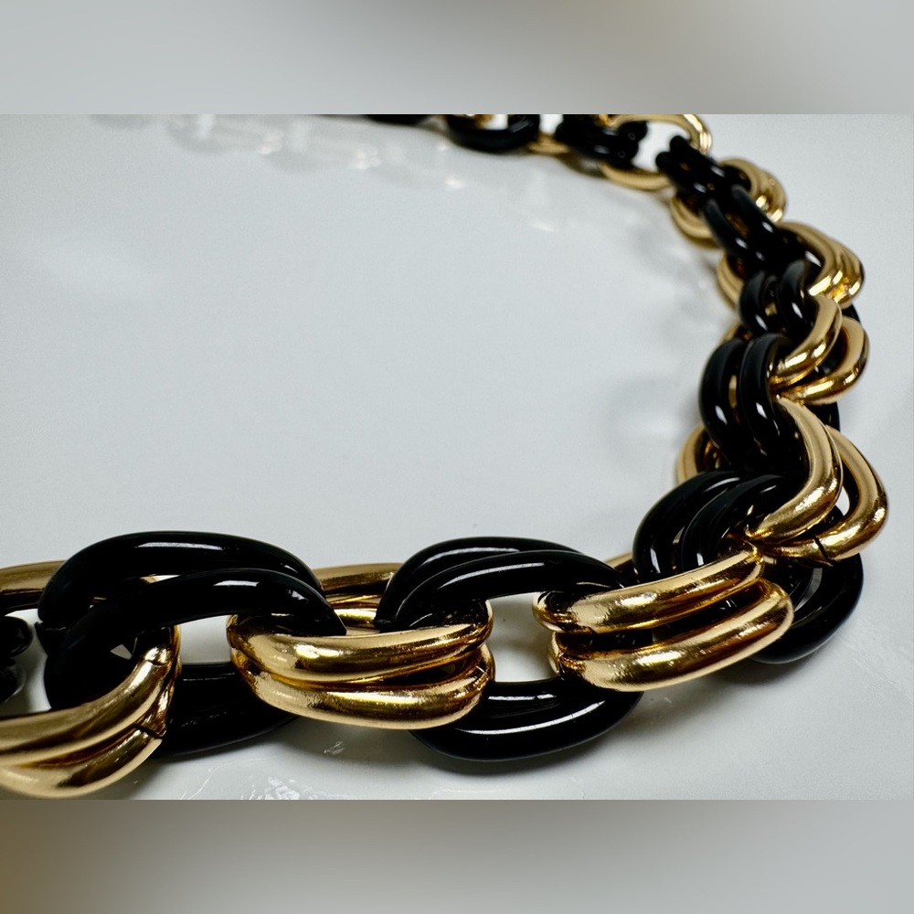 Vintage Chunky Double Gold-tone & Black Chain Link Necklace 22” #1500 - Picture 7 of 10